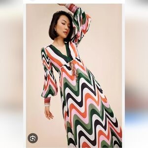 Farm Rio Multicolor Chevron Maxi Dress. Size M